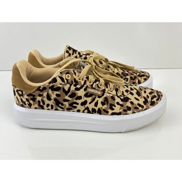 Adidas Womens Court Leopard CheetahPrint Platform Sneakers Shoes Casual - Beig